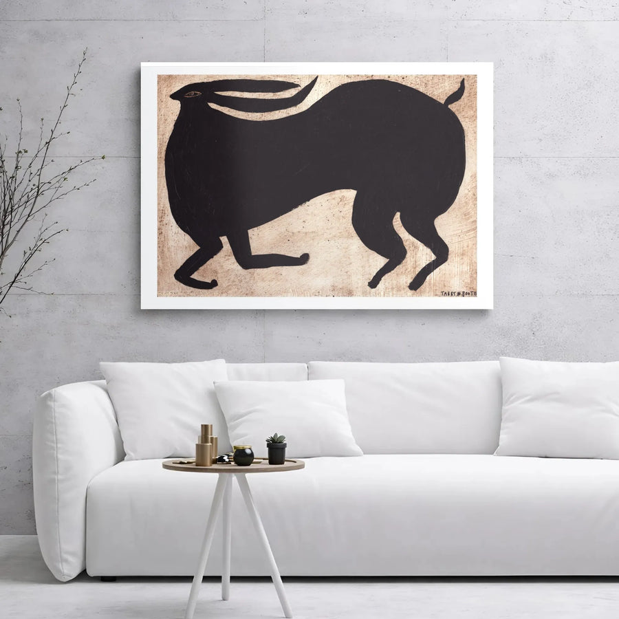 Black Hare Canvas Wall Art | Primitive Folk Art Rabbit Print | Premium Gallery Wrapped Decor | Modern Rustic Home Gift
