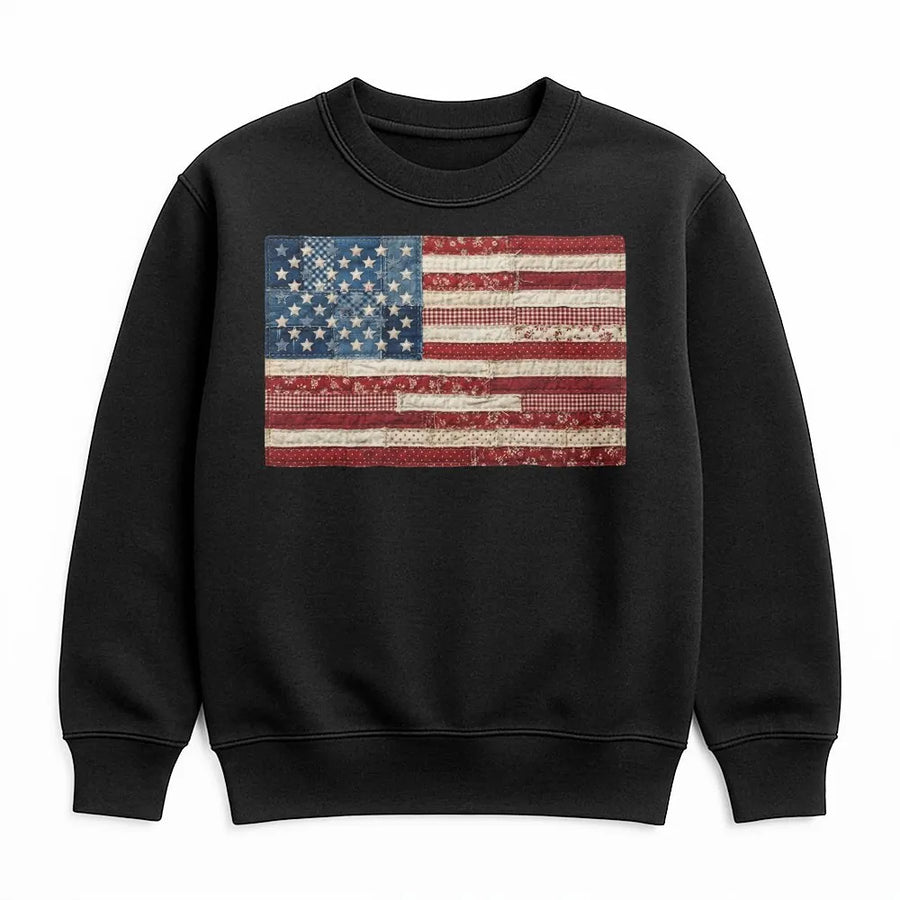 American Flag Sweatshirt | Vintage Patchwork Quilt Graphic Sweatshirt | Soft Cotton Blend | Patriotic 4th of July Gift