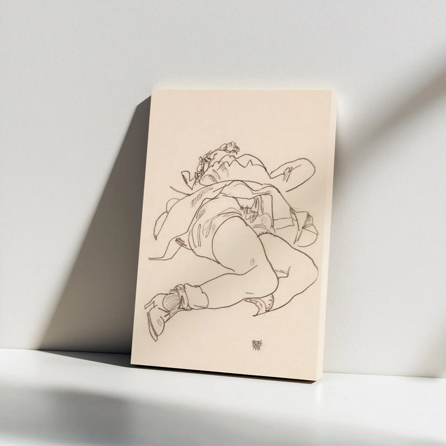 Egon Schiele Nude Sketch Vertical Canvas | Expressionist Figure Drawing | Premium Thick Gallery Wrap | Collector's Gift for Art Lover