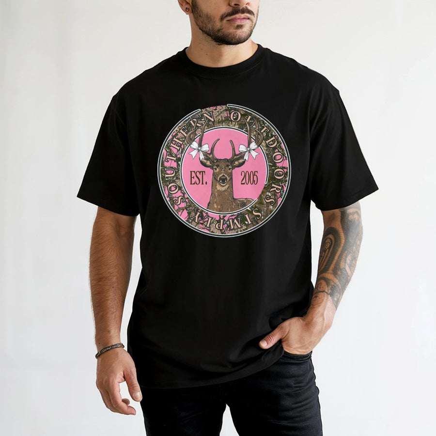 Deer Graphic T-Shirt | Southern Outdoors Pink Camo Deer Head Design | 100% Cotton Premium Tee | Country Style Gift for Women and Men