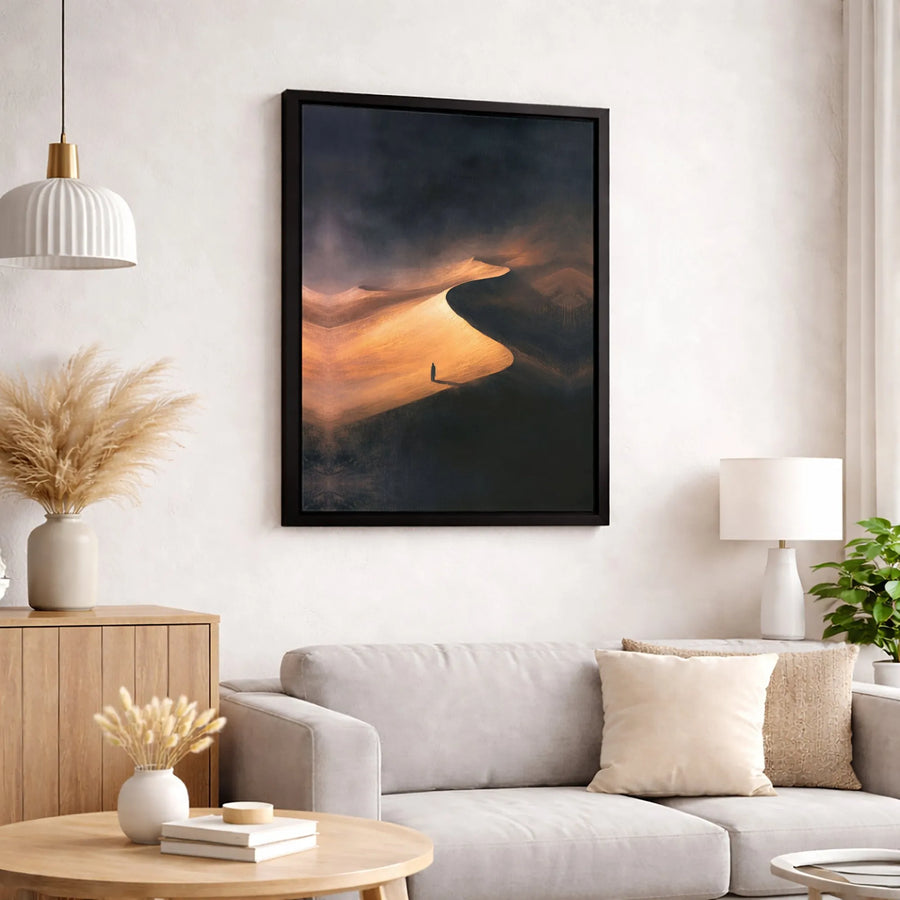 Desert Landscape Canvas Wall Art | Solitary Figure Sand Dune Print | Premium 1.25 Inch Gallery Wrap | Modern Minimalist Home Office Decor