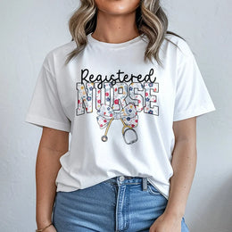Registered Nurse Floral Stethoscope T-Shirt | Boho RN Aesthetic Design | Soft Cotton Medical Tee | Thoughtful Nursing School Graduation Gift