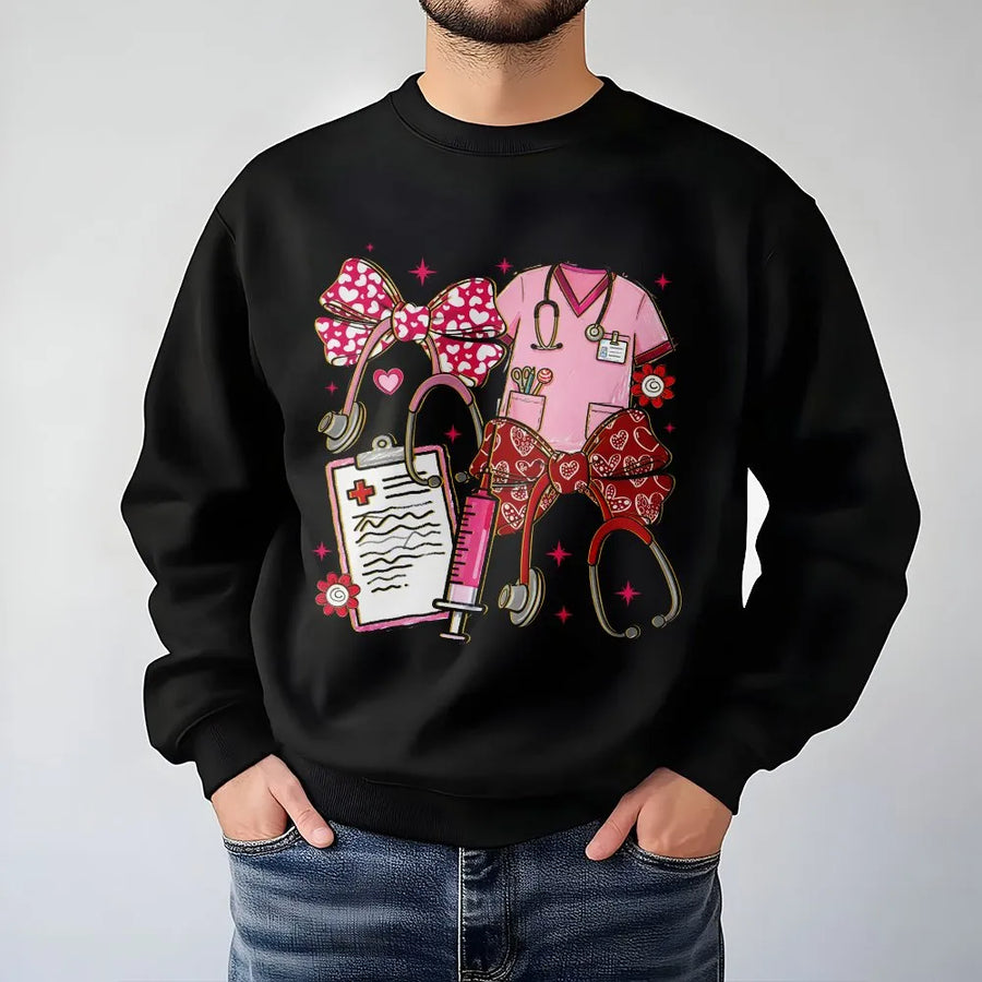 Nurse Valentine Sweatshirt | Coquette Bow Stethoscope Design | Premium Cotton Blend Crewneck | Gift for Nurses and Healthcare Workers