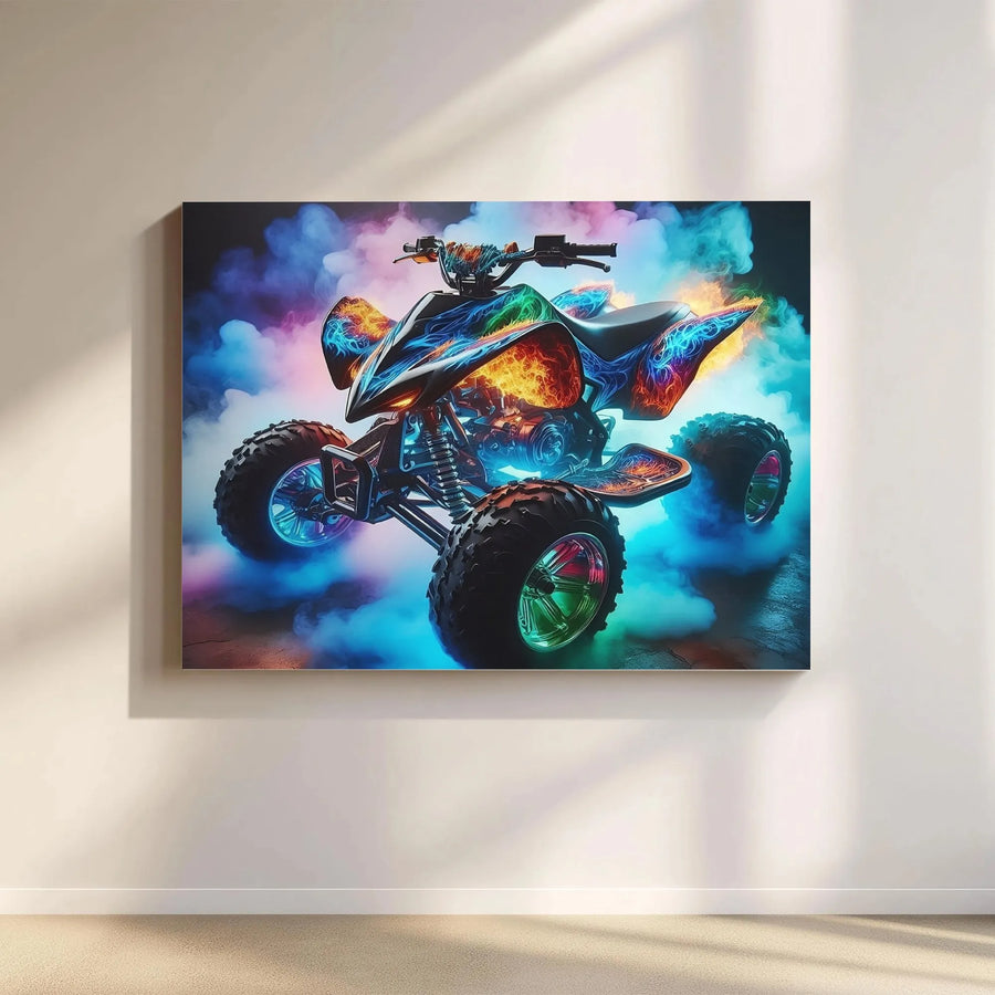 Fiery Neon ATV Canvas Wall Art | Abstract Quad Bike Graphic | Premium Fade-Resistant Print | Man Cave & Game Room Decor Gift