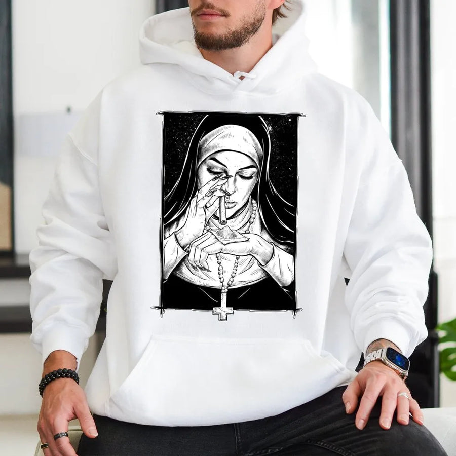 Gothic Nun Hoodie | Dark Humor Religious Art | Premium Soft Cotton | Edgy Alternative Streetwear Gift