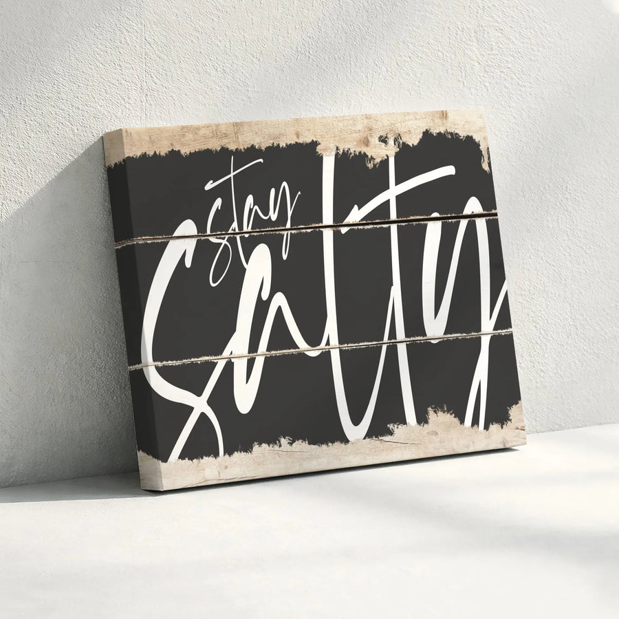 Stay Salty Canvas Wall Art | Rustic Wood Plank Design with Cursive Script | Premium Gallery Wrapped Canvas | Coastal Home & Beach House Decor Gift
