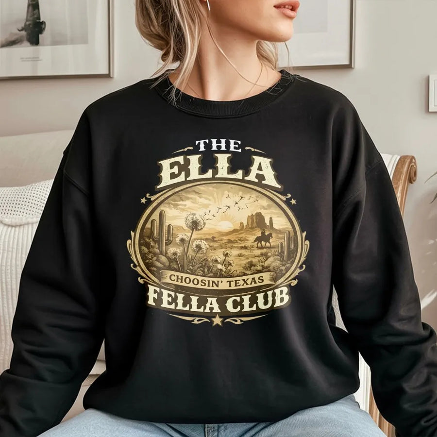 Western Cowboy Sweatshirt | Vintage Ella Fella Club Texas Rodeo Graphic | Soft Cotton Blend | Unisex Oversized Country Apparel Gift