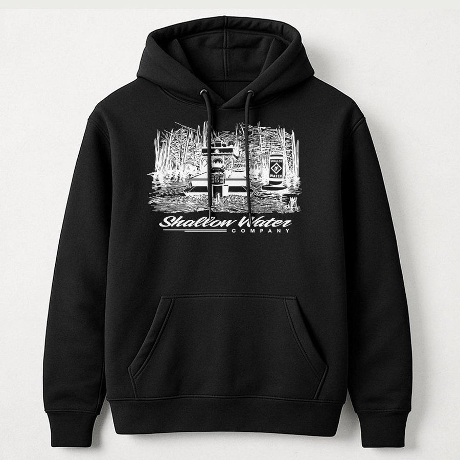 Shallow Water Fishing Hoodie | Swamp Boat Graphic Design | Premium Cotton Blend Apparel | Outdoor Lifestyle Gift for Boaters & Anglers