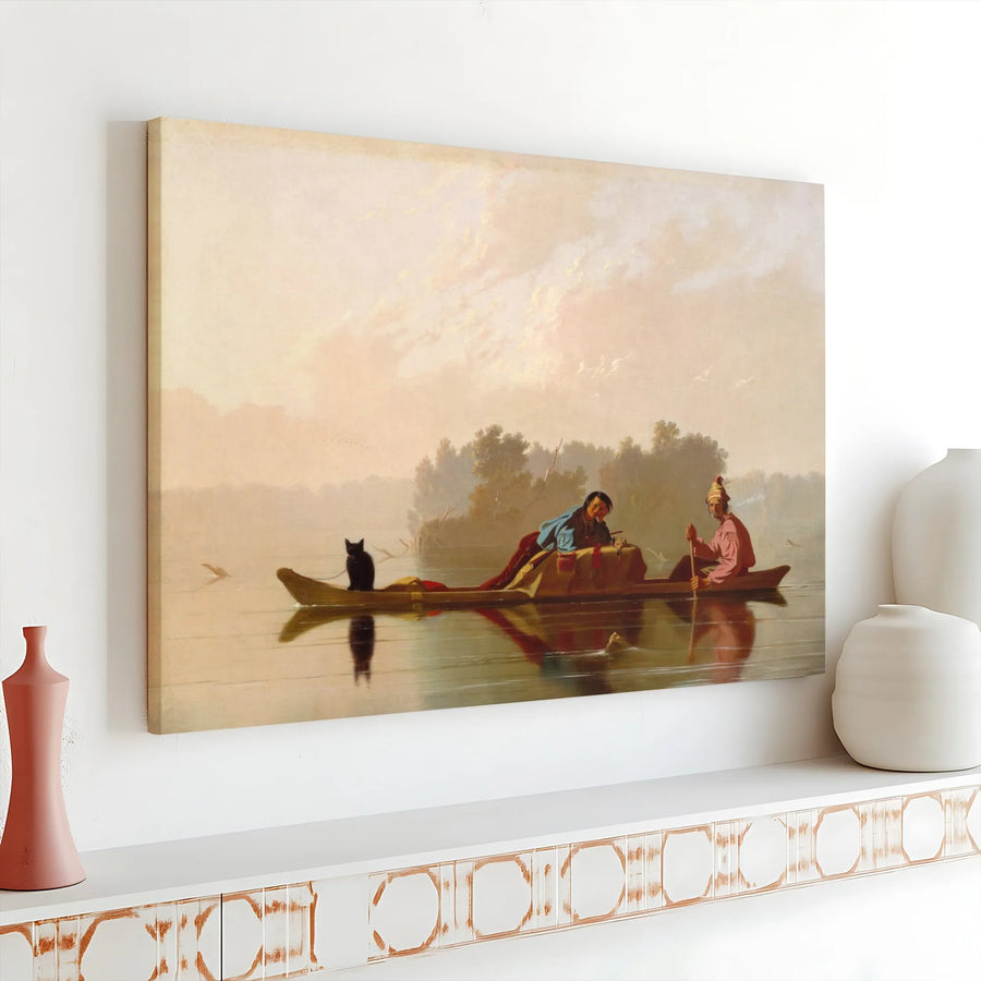 Fur Traders Descending The Missouri Canvas Art | George Caleb Bingham Fine Art | Premium Gallery Wrapped Canvas | Classic American History Wall Decor