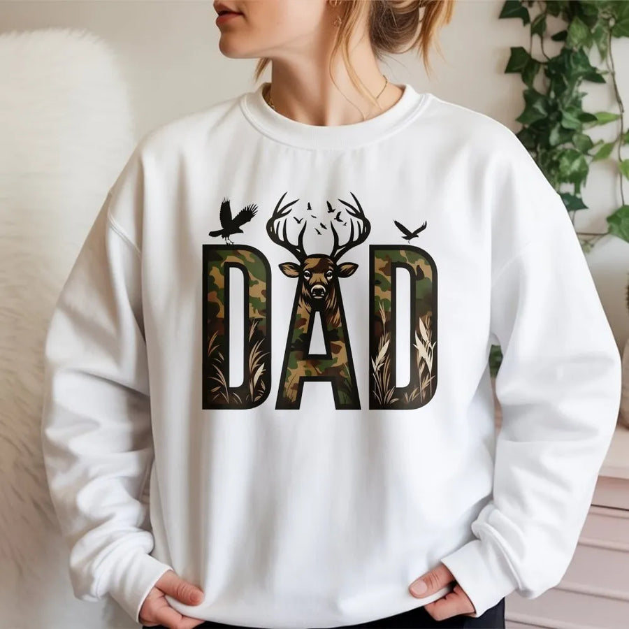 Deer Hunting Dad Sweatshirt | Best Buckin Dad Ever Camo Graphic | Soft Cotton Blend Pullover | Father's Day Gift for Hunter