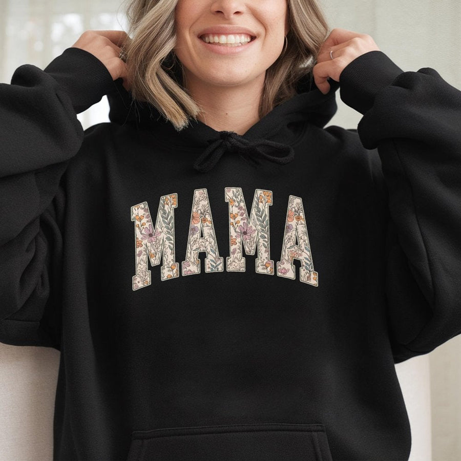 Floral Mama Hoodie | Retro Botanical Lettering Graphic | Premium Cotton Blend Comfort | Gift For Mom Mother's Day 2026 Birthday Sweatshirt