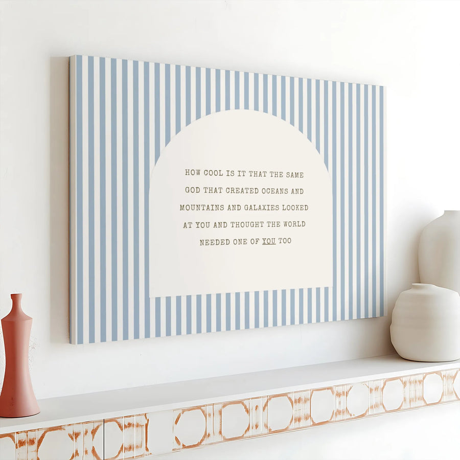 Inspirational Quote Canvas Print | Minimalist Blue Stripe & Arch Design | Premium Gallery Wrapped Wall Art | Christian Home Decor Gift