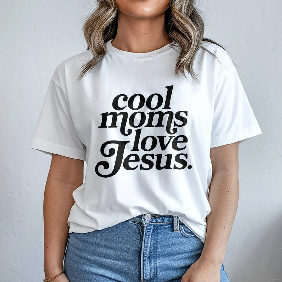 Cool Moms Love Jesus T-Shirt | Trendy Christian Graphic Tee | Premium 100% Cotton Shirt | Religious Faith Gift For Mothers