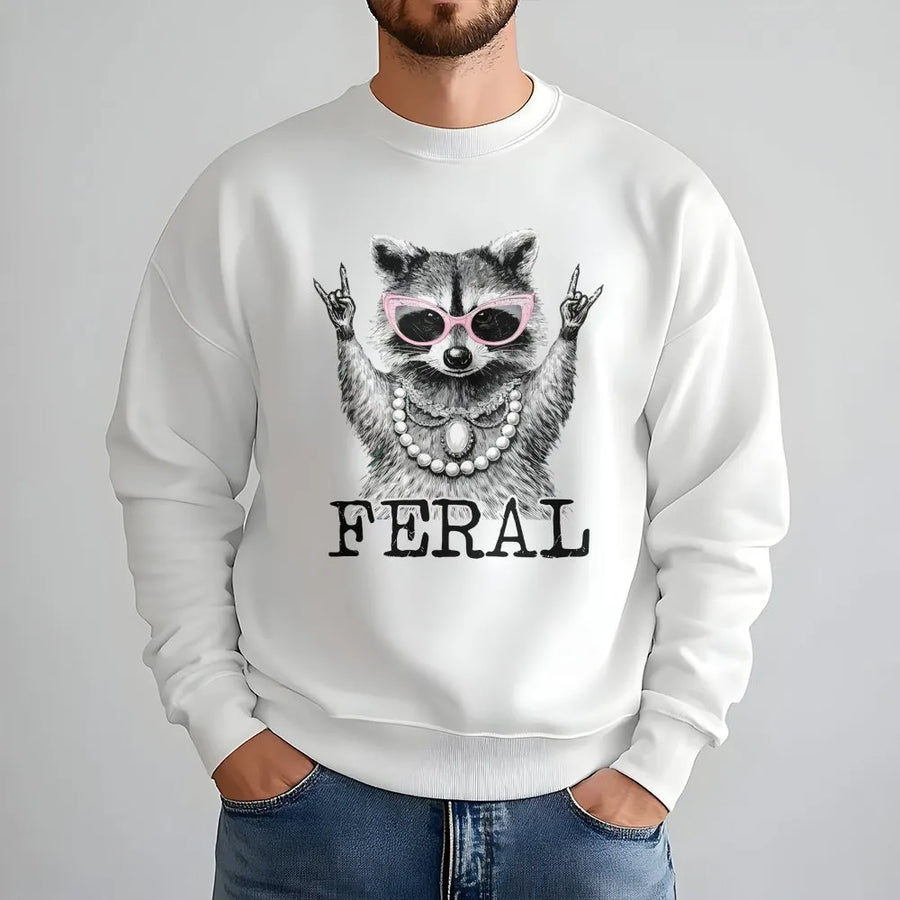 Feral Raccoon Hoodie Sweatshirt | Funny Animal Graphic with Pink Sunglasses | Premium Cotton Blend | Humorous Gift for Women and Moms