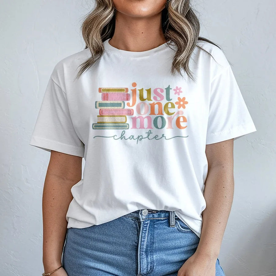 Just One More Chapter T-Shirt | Retro Book Lover Aesthetic Design | Premium Soft Cotton Tee | Bookish Gift for Readers & Librarians