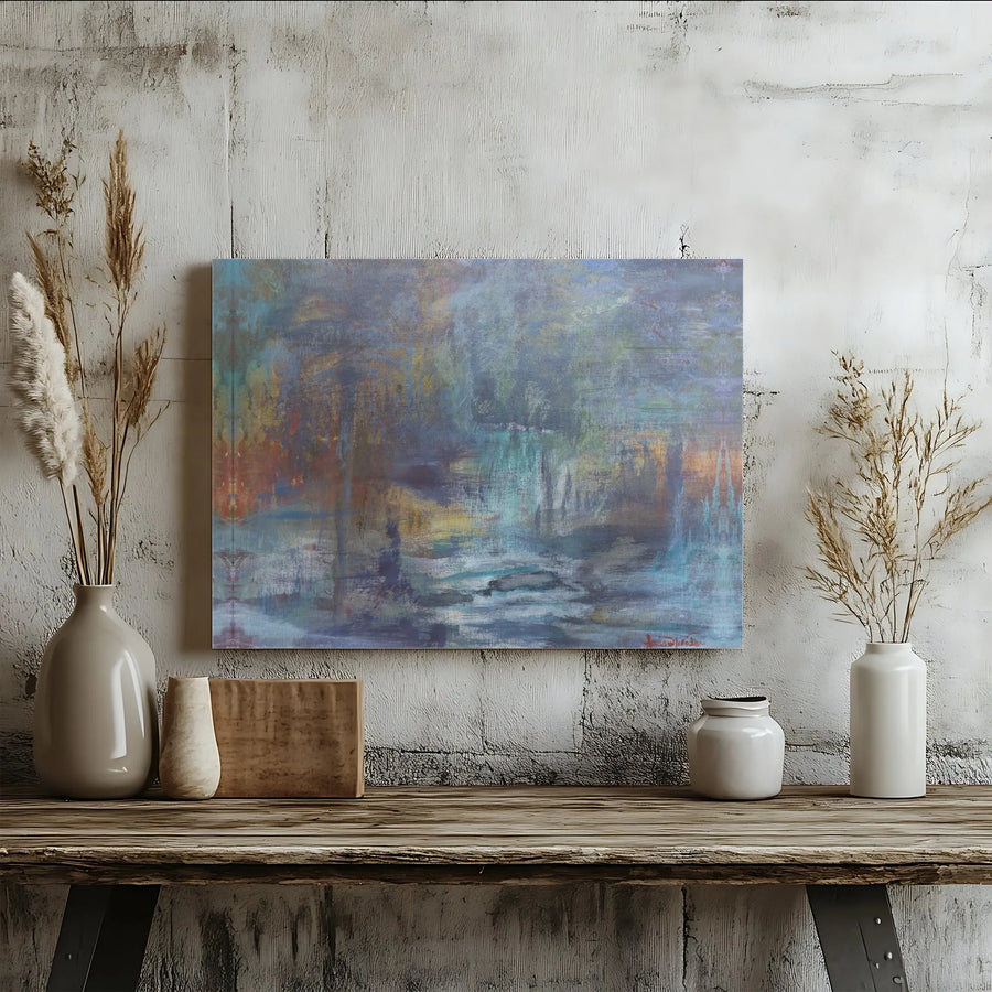 Abstract Landscape Canvas Print | Blue and Gold Modern Wall Art | 1.25 Inch Gallery Wrap | Premium Decor for Living Room or Office