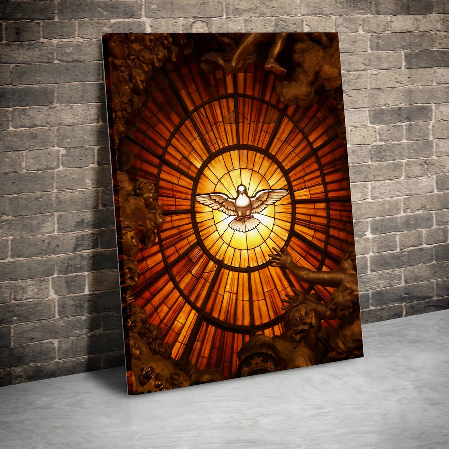 Holy Spirit Dove Canvas Wall Art | Bernini Stained Glass Cathedral Style | Premium 1.25-Inch Gallery Wrap | Spiritual Home Decor Gift