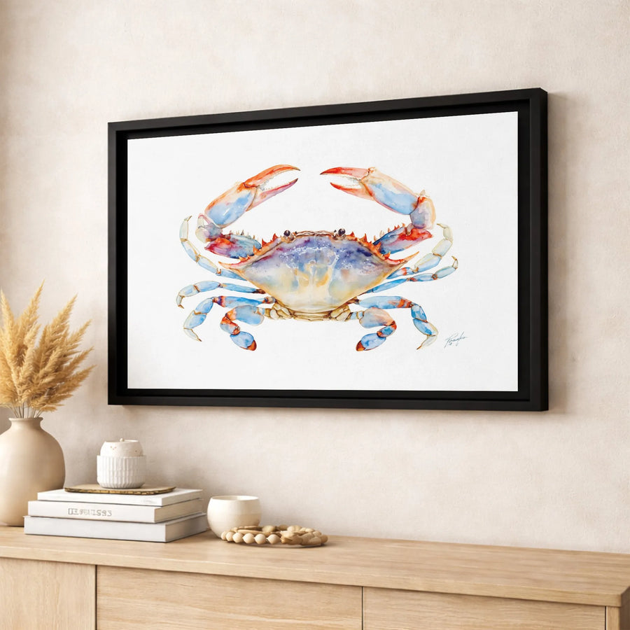 Blue Crab Wall Art | Watercolor Coastal Sea Life Painting | Gallery Quality Premium Canvas | Nautical Home Decor Gift for Beach House Lovers