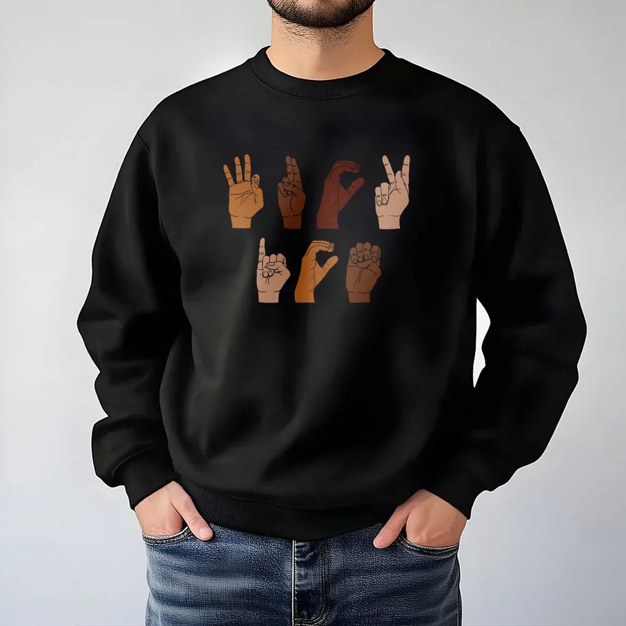 Sign Language Protest Sweatshirt | Hand Signs Message Graphic | Premium Cotton Blend | Unisex Activism Gift for Social Justice