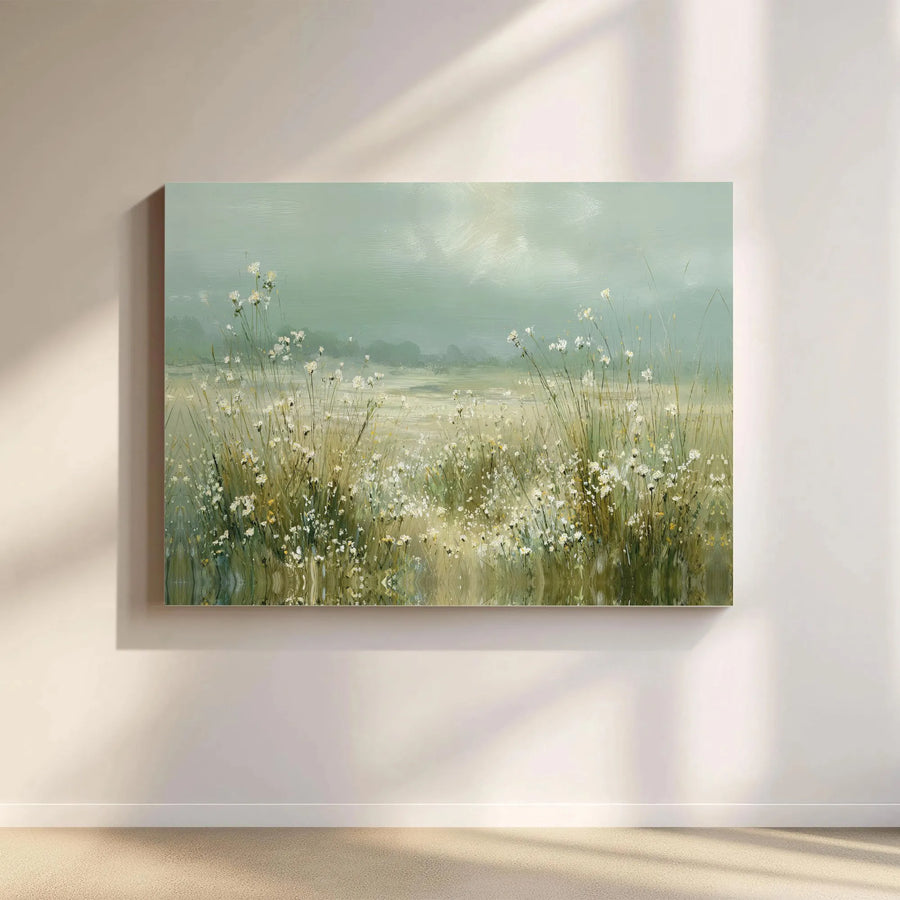 Wildflower Meadow Canvas Print | Serene Botanical Landscape Art | Premium Gallery Wrapped Canvas | Modern Farmhouse Living Room Decor Gift