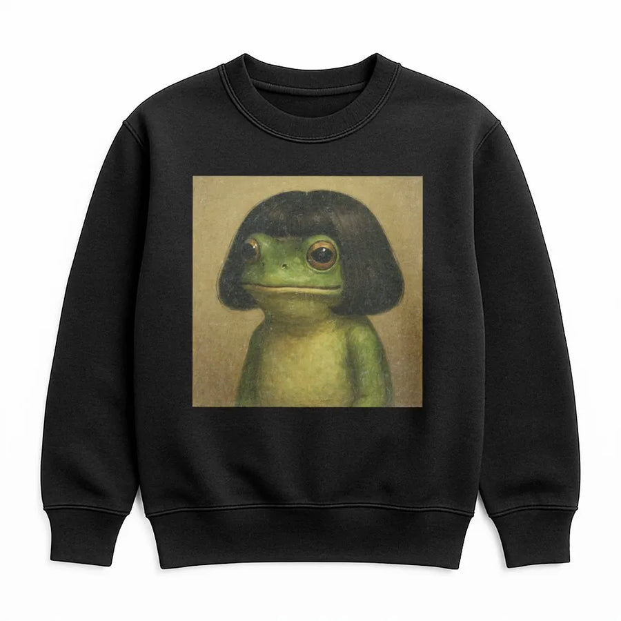 Funny Frog Meme Sweatshirt | Aesthetic Frog Wearing A Bob Wig | Premium Cotton Blend | Gift For Gen Z Humor Lovers