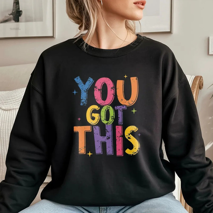 Retro Teacher Sweatshirt | You Got This Positive Affirmation Graphic | Comfort Colors 100% Cotton | Gift for Elementary Teacher, First Day of School Outfit