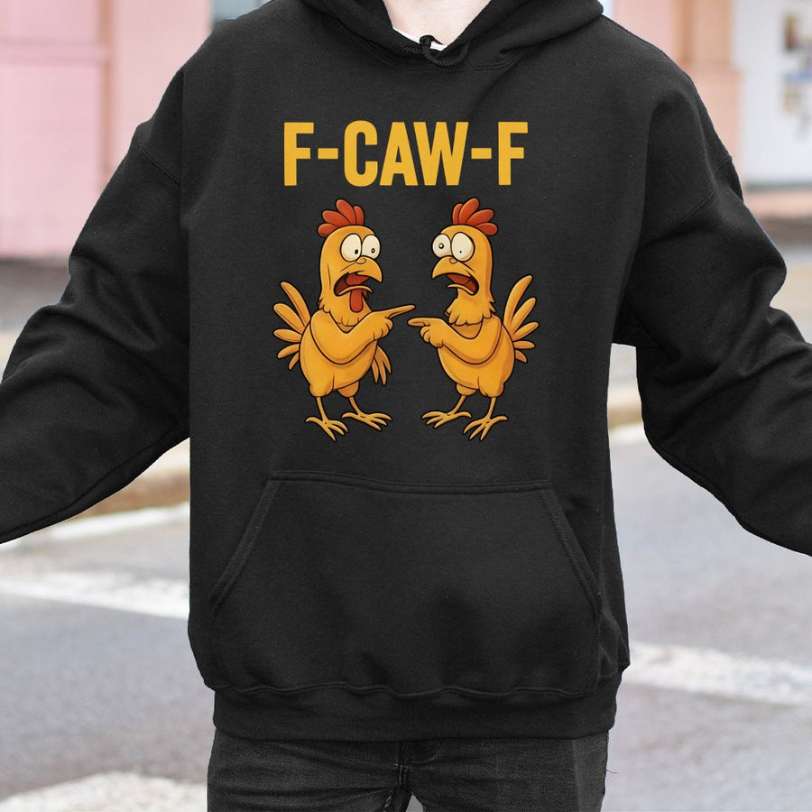 F-Caw-F Chicken Hoodie | Funny Pointing Rooster Cartoon Graphic | Premium Cotton Blend Pullover | Humorous Farm Animal Gift For Men Women