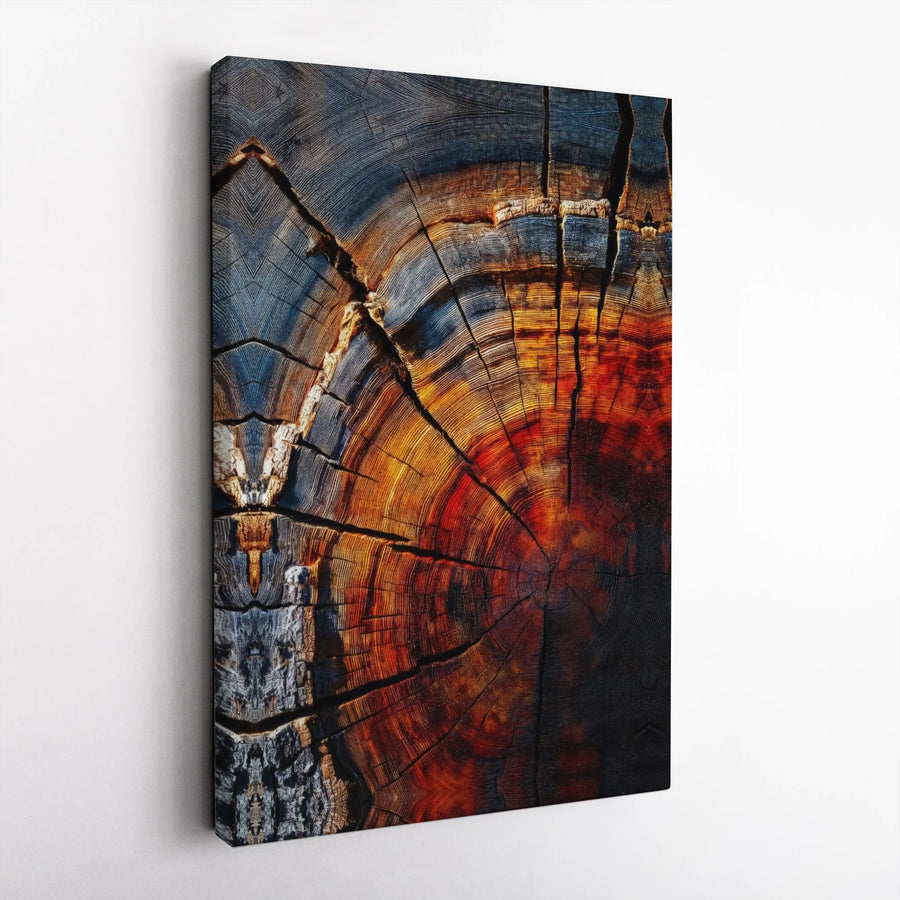 Abstract Tree Rings Canvas Wall Art | Colorful Wood Grain Cross-Section Print | Premium Gallery Wrap Decor | Modern Nature Gift for Home Office