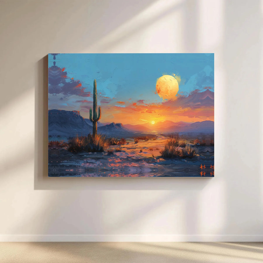Desert Landscape Canvas Wall Art | Saguaro Cactus Sunset Print | Premium Gallery Wrap Decor | Southwestern Home Office Gift
