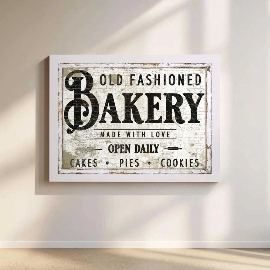 Old Fashioned Bakery Canvas Wall Art | Rustic Kitchen Decor Sign | Premium Gallery Wrap Print | Farmhouse Kitchen Gift For Baker
