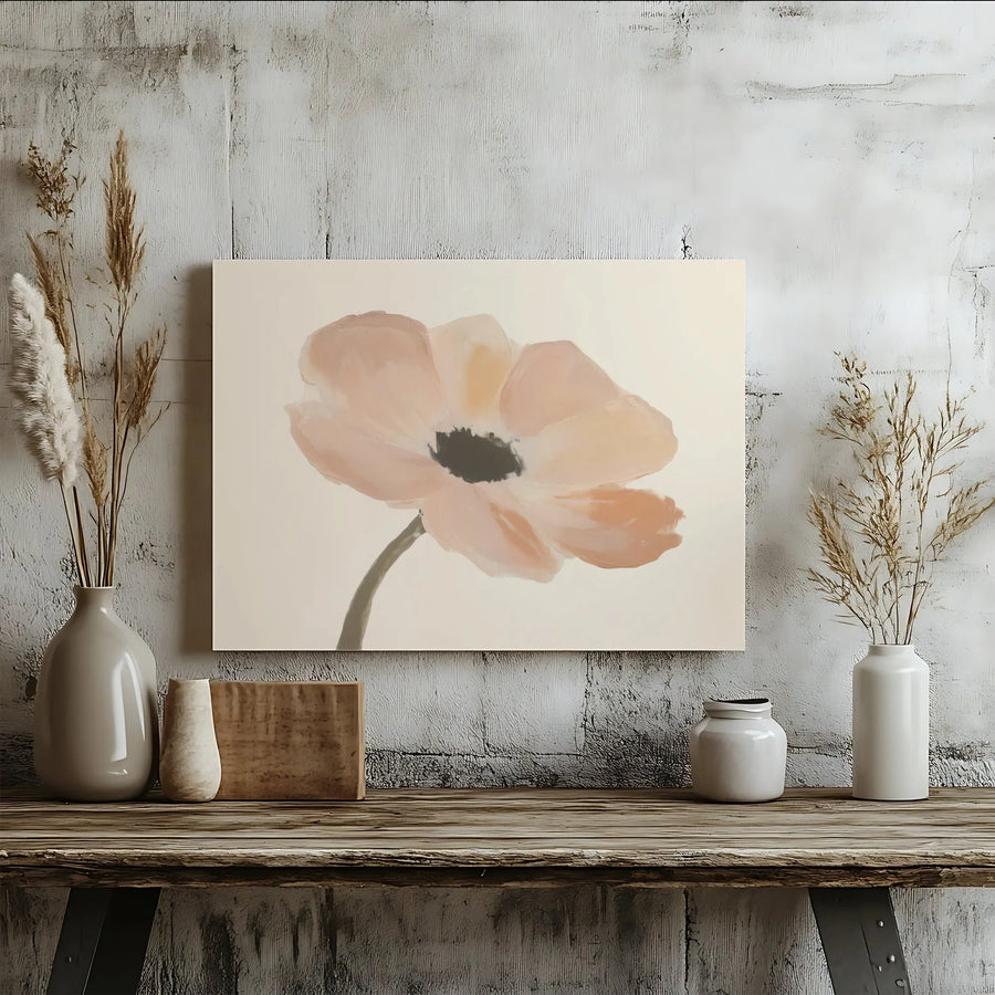 Blush Pink Poppy Canvas Wall Art | Minimalist Botanical Flower Print | Gallery Quality 1.25" Profile | Modern Home Decor Gift