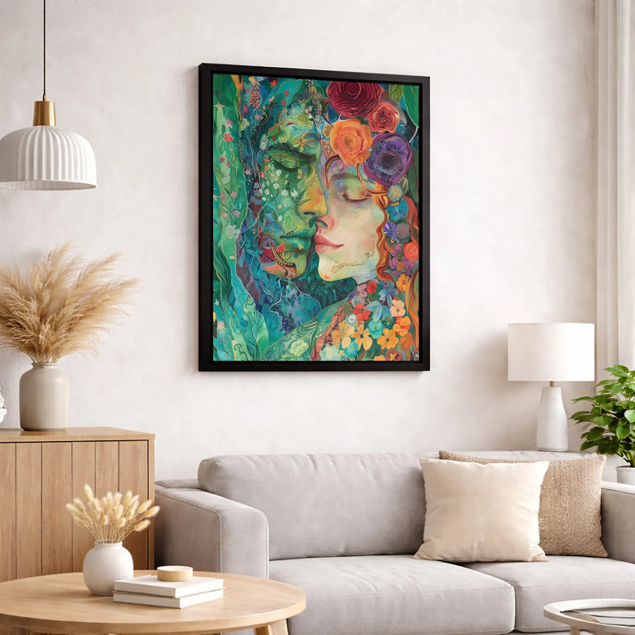 Surreal Floral Couple Canvas Wall Art | Nature Merging Portraits | 1.25" Premium Gallery Wrapped | Romantic Home Decor Gift