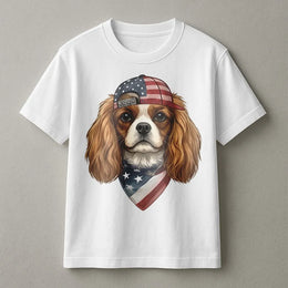 Patriotic Dog T-Shirt | Cavalier King Charles Spaniel USA Flag Graphic | Soft Cotton Blend Pullover | Fourth of July Gift for Dog Mom & Dad