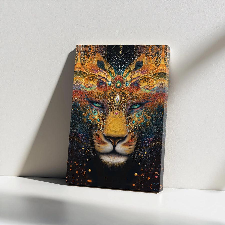 Psychedelic Jaguar Canvas Print | Abstract Big Cat Portrait with Cosmic Details | Premium High-Resolution Frameless Art | Collector's Gift for Spiritual Home Decor