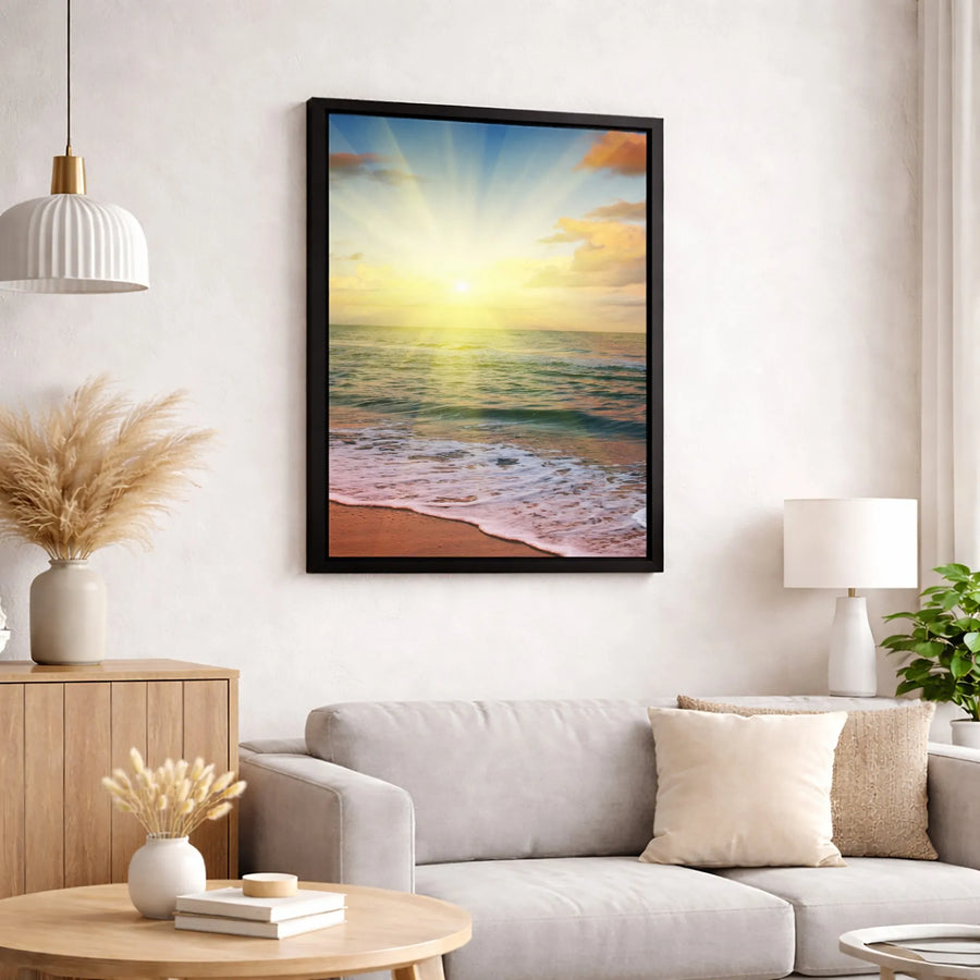 Beach Sunrise Canvas Wall Art | Serene Ocean Waves Print | 1.25 Inch Premium Gallery Wrap | Coastal Living Room Decor Gift