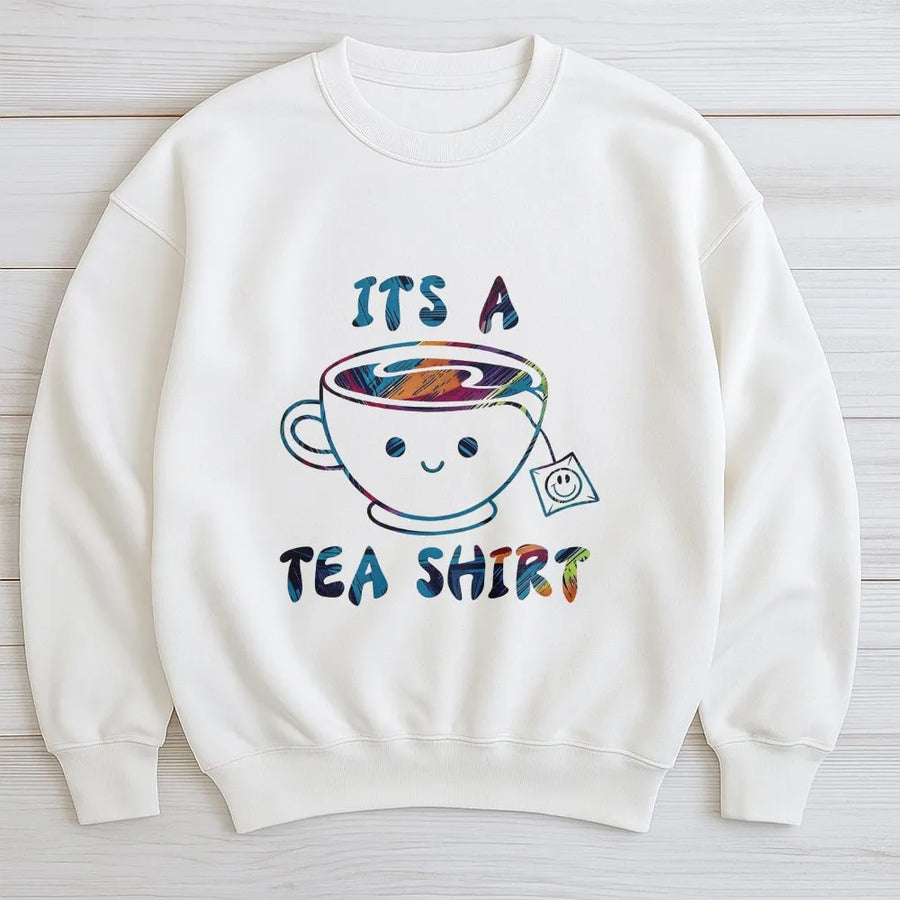 Tea Lover Sweatshirt | Smiling Cup Graphic Print | Soft Cotton-Poly Blend | Cozy Gift For Tea Drinkers And Coffee Enthusiasts