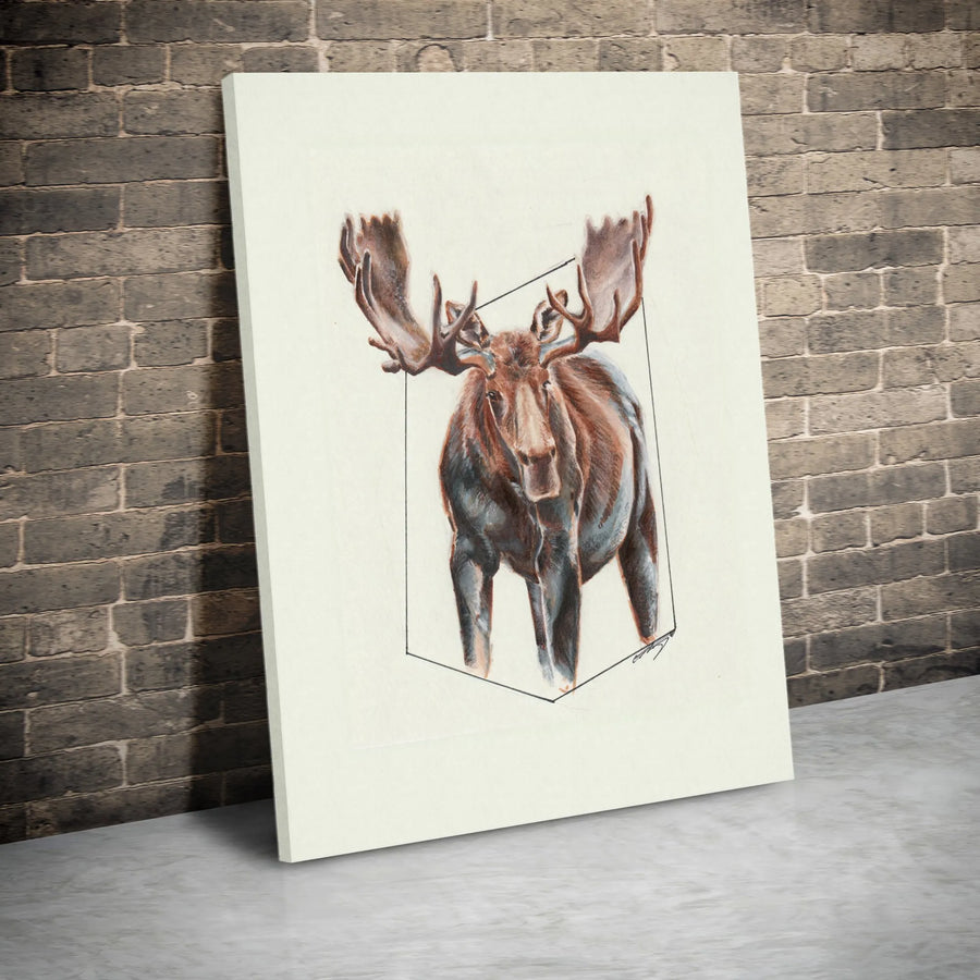 Moose Wall Art Canvas | Geometric Wildlife Animal Sketch | Premium Gallery Wrapped Print | Modern Rustic Home Decor Gift