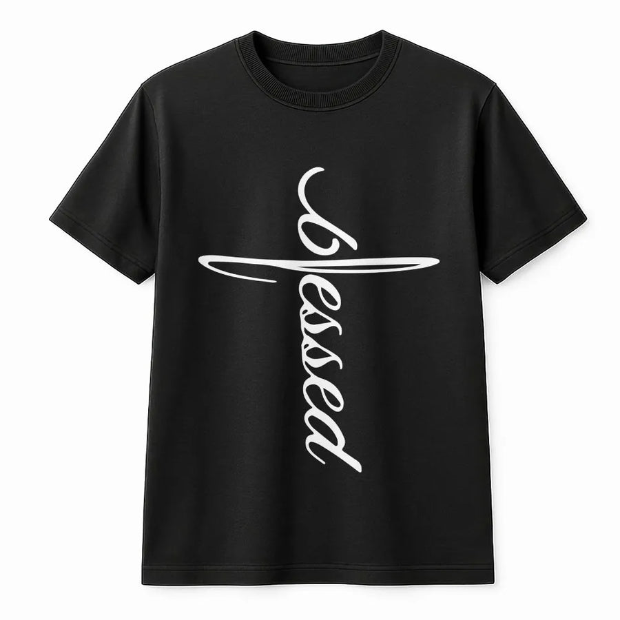 Blessed Cross T-Shirt | Minimalist Christian Faith Graphic | 100% Soft Cotton Premium Tee | Unisex Religious Gift for Men and Women