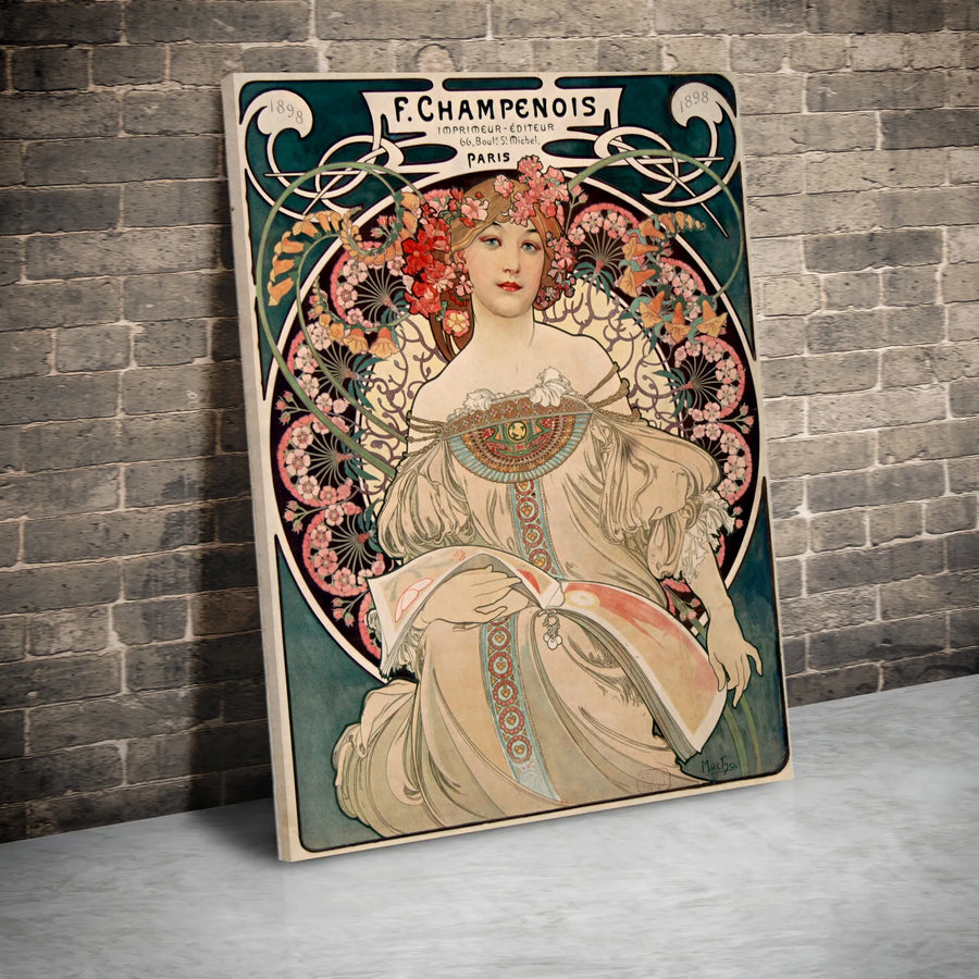 Alphonse Mucha Art Nouveau Print | F. Champenois 1898 Vintage Wall Art | Premium Gallery Wrapped Canvas | Elegant Home Decor Gift for Art Lovers