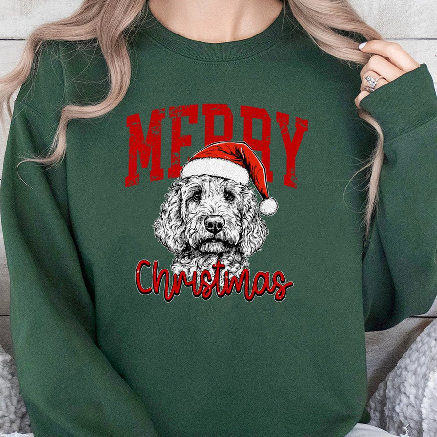 Labradoodle Merry Christmas Sweatshirt | Santa Hat Dog Holiday Design | Premium Cotton Blend Crewneck | Cute Dog Lover Gift for Men & Women