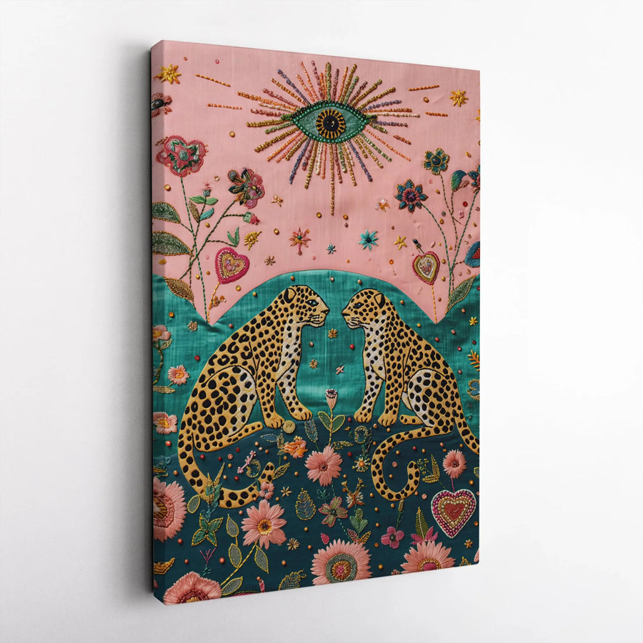 Leopard Wall Art | Bohemian Botanical Floral Canvas Print | Gallery Quality 1.25-Inch Profile | Spiritual All-Seeing Eye Home Decor