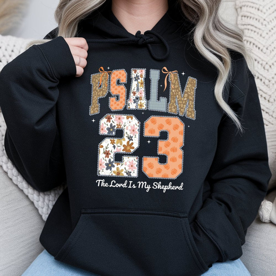 Psalm 23 Hoodie | The Lord Is My Shepherd Fall Floral Design | Premium Cotton Blend | Christian Faith Gift for Women & Men