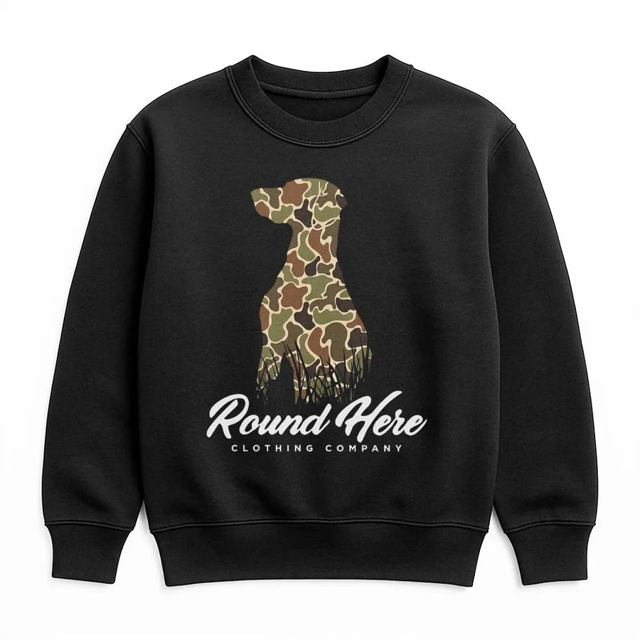 Camo Hunting Dog Sweatshirt | Retriever Silhouette Graphic | Premium Cotton | Outdoor Country Lifestyle Gift for Men