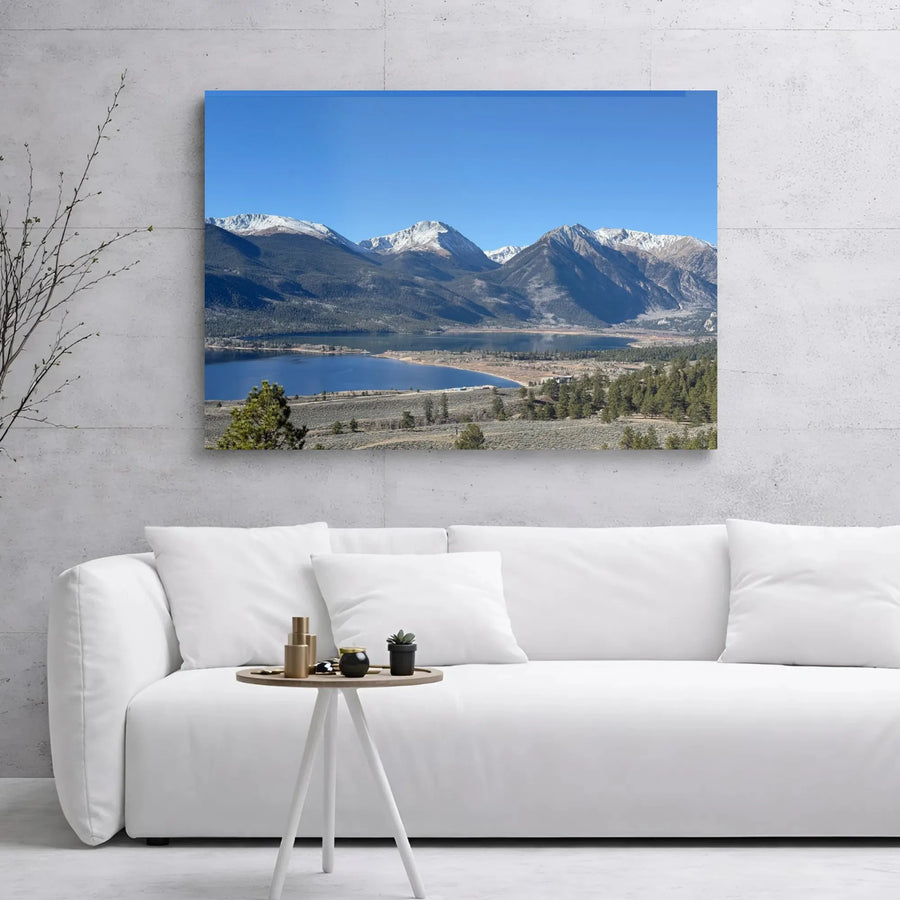 Mountain Lake Canvas Print | Snow Capped Peak Landscape Wall Art | Premium Gallery Wrap 1.25" Frame | Nature Lover Home Decor Gift