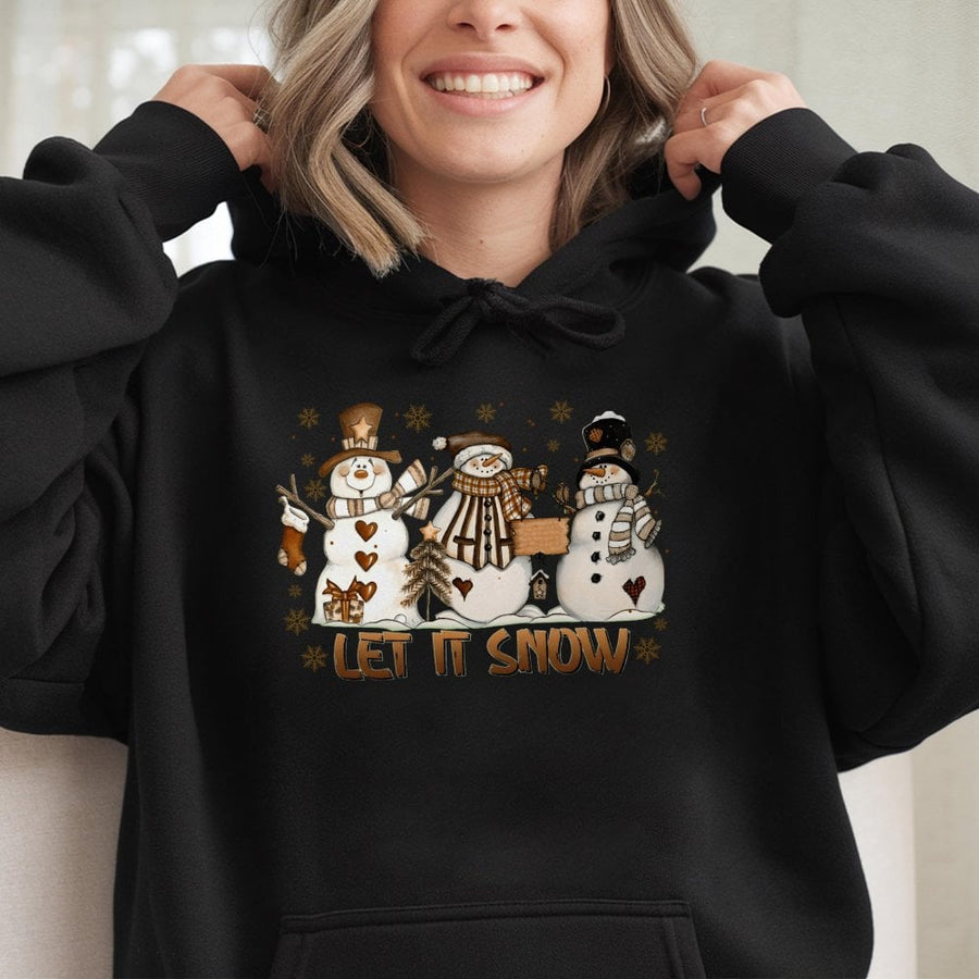 Let It Snow Hoodie | Cute Snowman Trio Christmas Design | Premium Cotton Blend Pullover | Festive Winter Gift for Women and Men