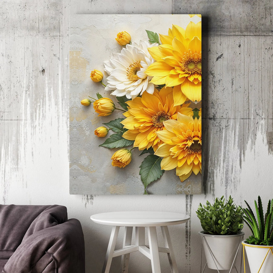 Yellow Floral Canvas Wall Art | Textured Botanical Illustration | Premium Gallery Wrap Print | Modern Farmhouse Decor Gift