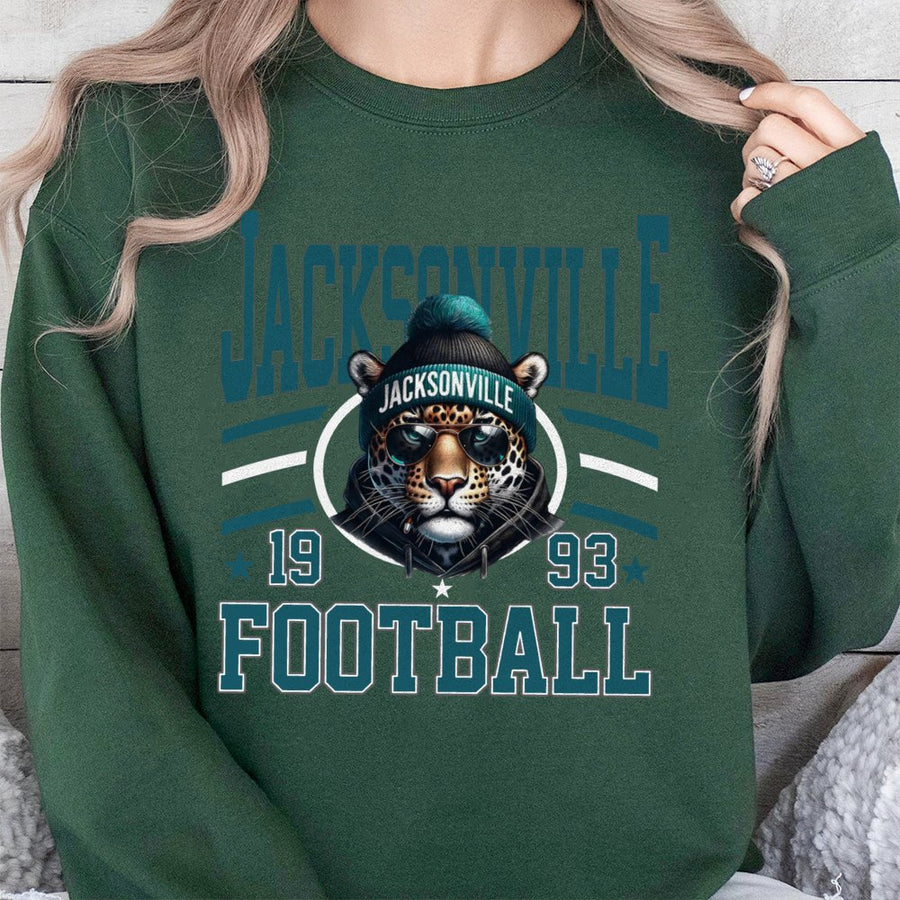 Jacksonville 1993 Football With Cool Jaguar Mascot Wearing A Beanie And Sunglasses Sweatshirt