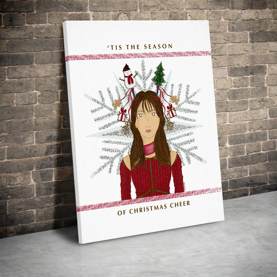 'Tis The Season Canvas Print | Festive Christmas Hair Illustration | Premium Gallery Wrap Wall Art | Holiday Decor Gift for Her