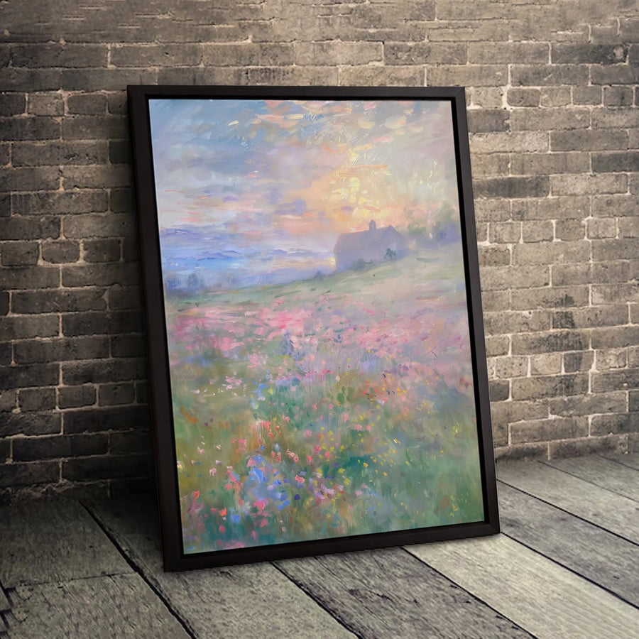 Wildflower Meadow Canvas Print | Impressionist Sunset Landscape Art | Premium Fade-Resistant Gallery Wrap | Elegant Home Decor Wall Art