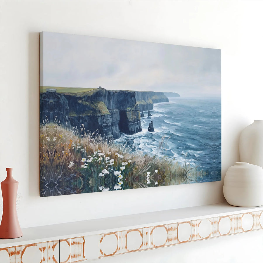 Cliffs of Moher Ireland Canvas Art | Coastal Ocean Landscape Painting | Premium Gallery Wrapped Print | Nature Home Decor Gift